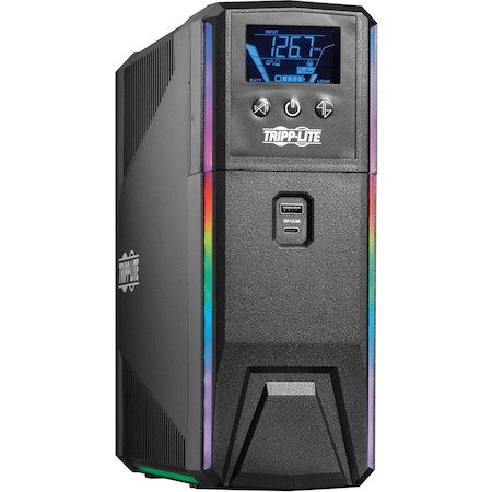 Eaton Tripp Lite Series 600VA 360W 120V Pure Sine Wave Gaming UPS Battery Backup - LCD, AVR, RGB LEDs, USB Charging, Power Saving