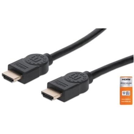 Manhattan HDMI Cable with Ethernet, 4K@60Hz (Premium High Speed), 1m, Male to Male, Black, HDMM1MP, Ultra HD 4k x 2k, Fully Shielded, Gold Plated Contacts, Lifetime Warranty, Polybag