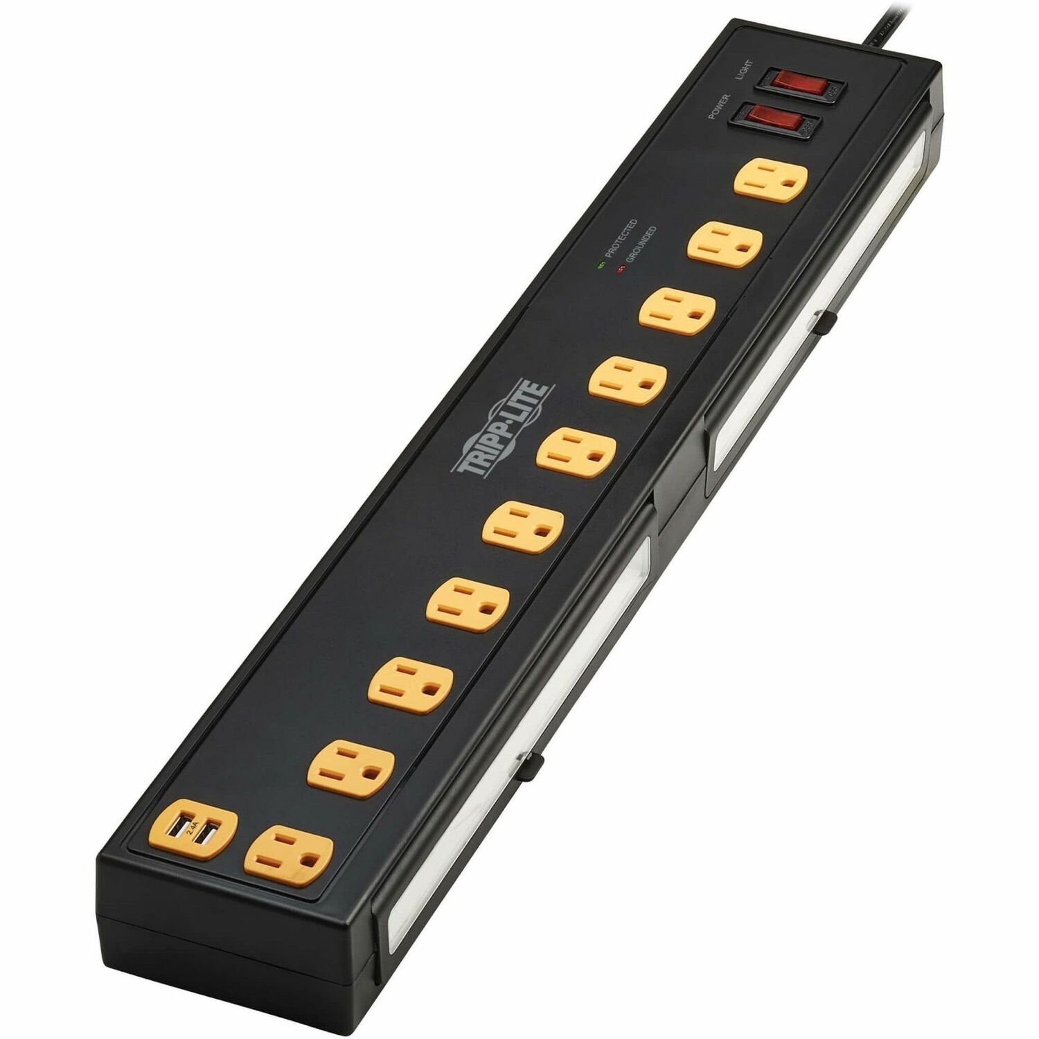 Eaton Tripp Lite Series Protect It! 10-Outlet Surge Protector with Swivel Light Bars - 5-15R Outlets, 2 USB Ports, 6 ft. (1.8 m) Cord, 1350 Joules, Black