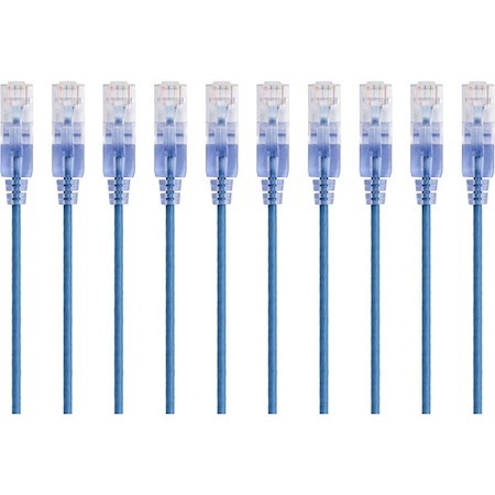 Monoprice 10-Pack, SlimRun Cat6A Ethernet Network Patch Cable, 3ft Blue