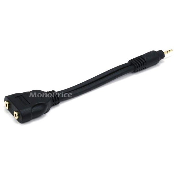 Monoprice 7inch Premium 3.5mm Stereo Male to (2) 3.5mm Stereo Female (Gold Plated) - Black