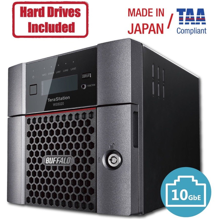 BUFFALO TeraStation WS5220 2-Bay Desktop Windows Server IoT 2019 NAS 8TB Hard Drives Included