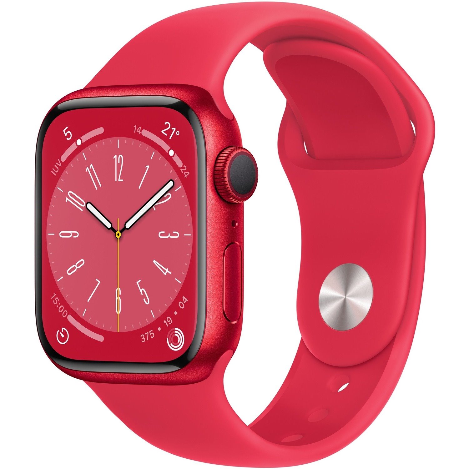 Apple Watch Series 8 Smart Watch - 41 mm Case Height - 35 mm Case Width - Red Case Color - Red Band Color - Aluminium Case Material - Fluoroelastomer Band Material - Wireless LAN