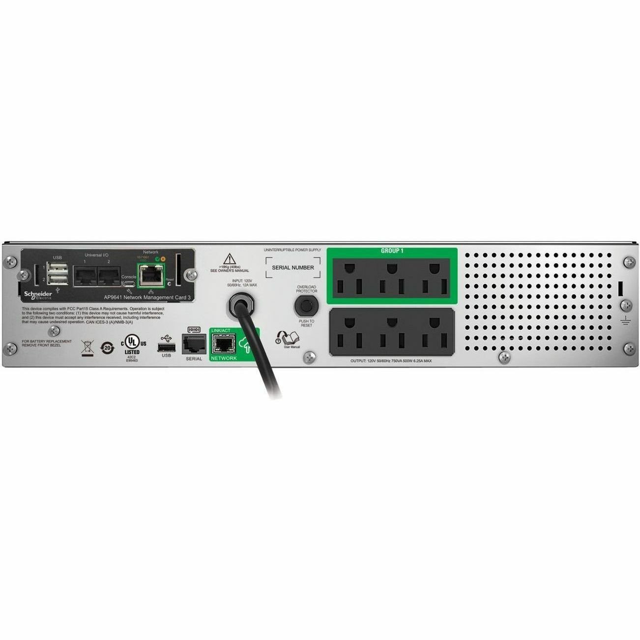 APC Smart-UPS, Line Interactive, 750VA, Rackmount 2U, 120V, 6x NEMA 5-15R outlets, SmartConnect Port+Network Card, AVR, LCD