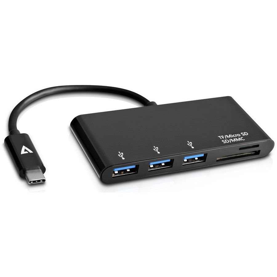 V7 V7UC3U-HUB-BLK-1E USB Hub/FlashCard Reader - USB Type C - 5 GB/s - External - Black