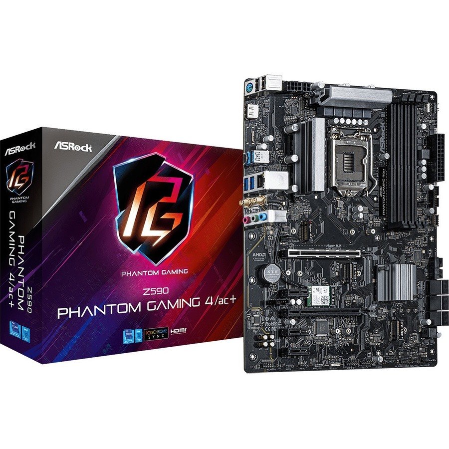 ASRock Z590 Phantom Gaming 4/ac+ Desktop Motherboard - Intel Z590 Chipset - Socket LGA-1200 - Intel Optane Memory Ready - ATX