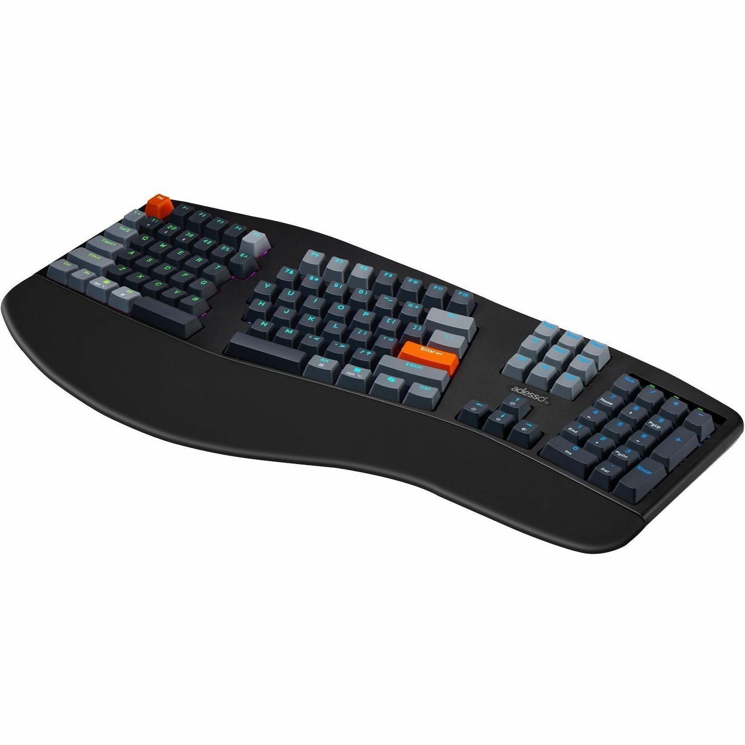 Adesso Easy Touch 1500 Keyboard - Wired/Wireless Connectivity - USB Type C Interface - RGB LED - English (US)
