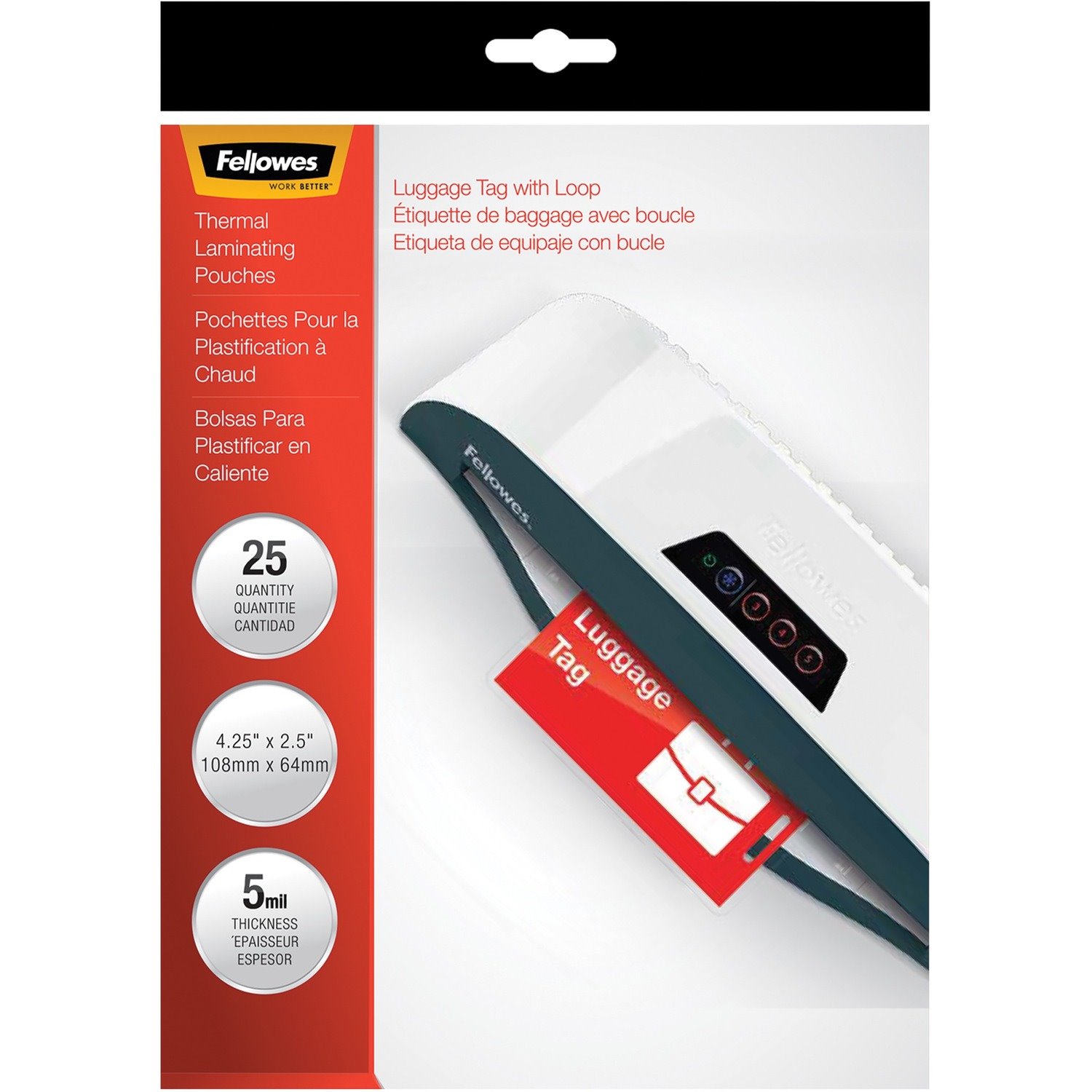 Fellowes Glossy Pouches - Luggage Tag with loop, 5 mil, 25 pack