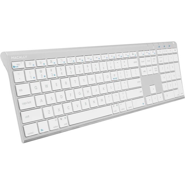 Macally Rechargeable Aluminum Quick Switch Bluetooth Keyboard For Three Devices