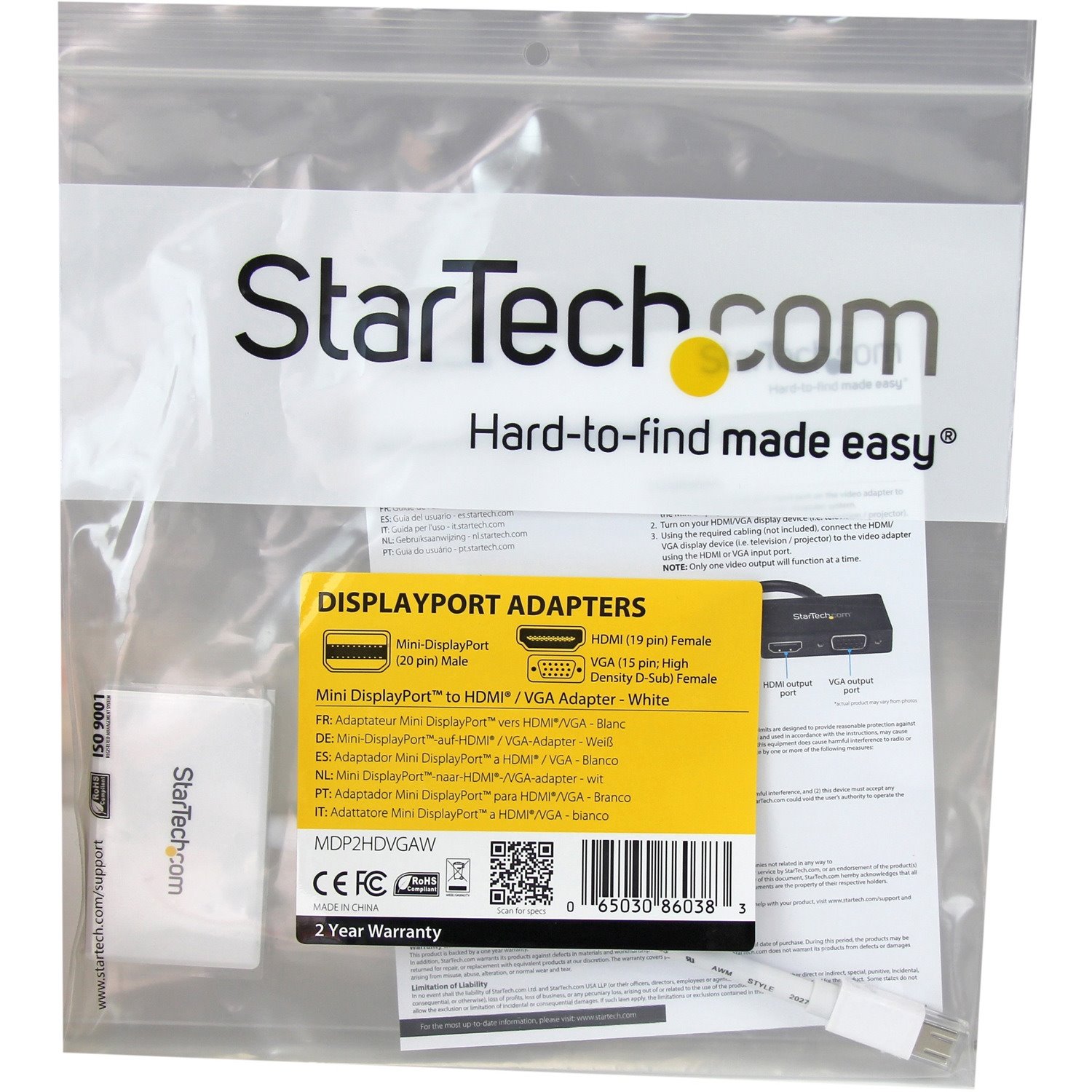 StarTech.com Travel A/V Adapter - 2-in-1 Mini DisplayPort to HDMI or VGA Converter - White