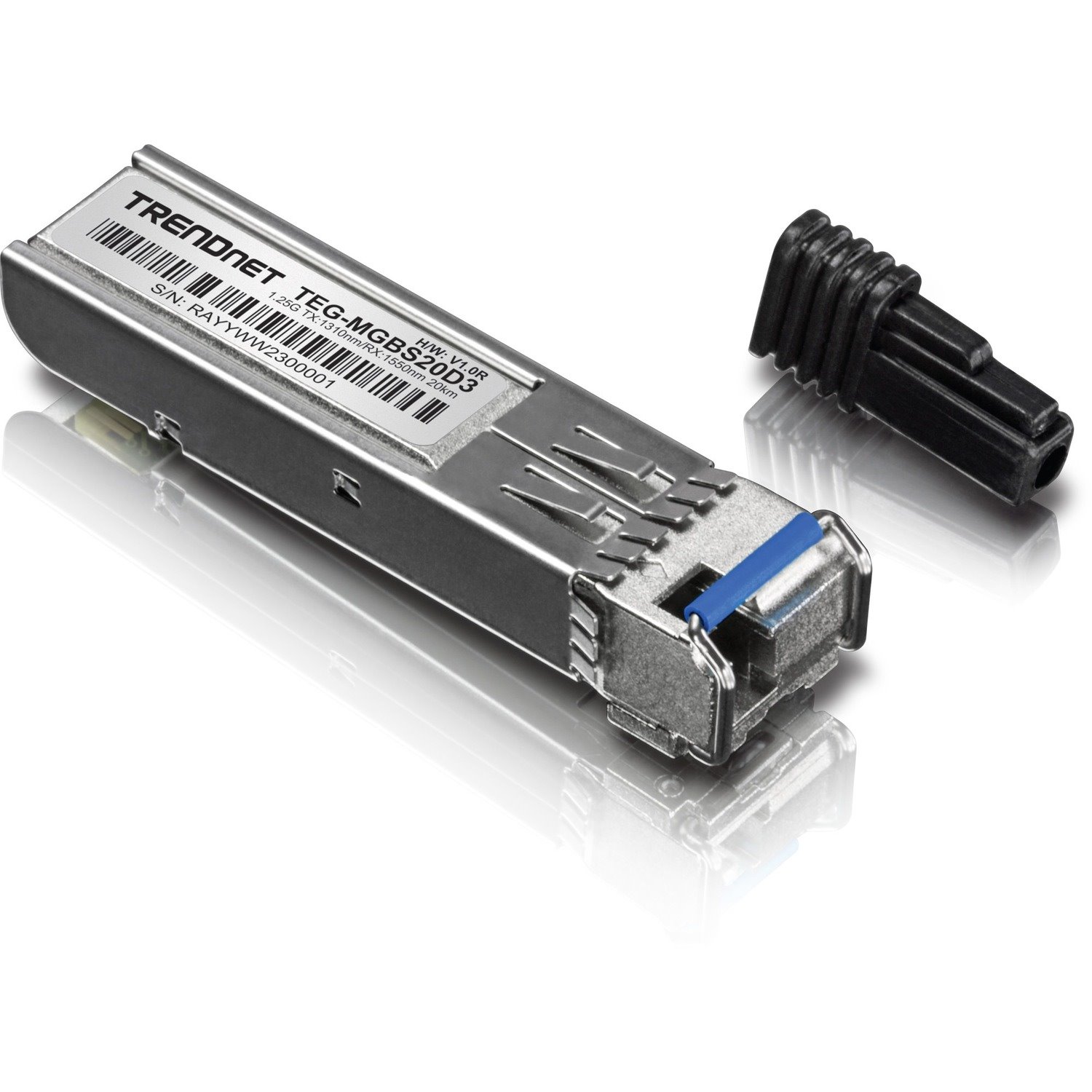 TRENDnet SFP to RJ45 Dual Wavelength Single-Mode LC Module; TEG-MGBS20D3; Must Pair w/ TEG-MGBS20D5 or a Compatible Module; Up to 20 km (12.4 miles); Bi-Directional (WDM) SFP; Lifetime Protection