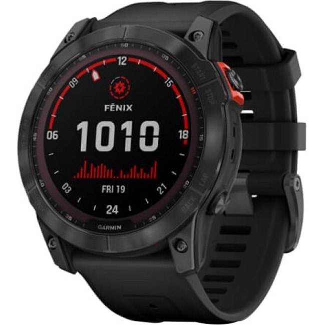 Garmin f&#275;nix 7X Smart Watch - Slate Grey Case Color - Black Band Color - Fiber Reinforced Polymer, Metal, Fiber Reinforced Polymer, Stainless Steel Case Material - Silicone Band Material - Wireless LAN