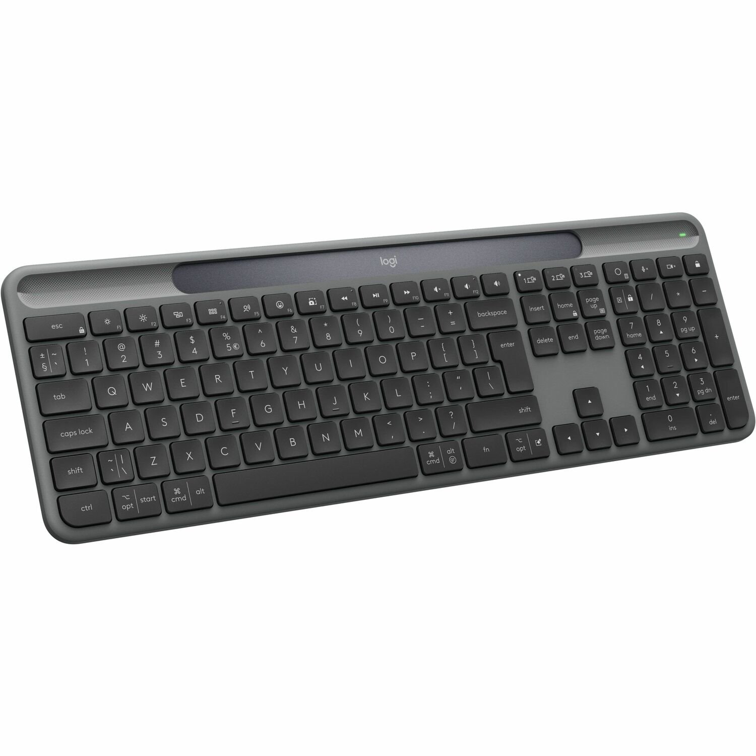 Logitech Signature Slim Solar+ K980 Tastatur - Full-size - Kabellos Konnektivität - USB Typ-A, USB-Typ C Schnittstelle - Englisch (US) - QWERTY Layout - Graphit