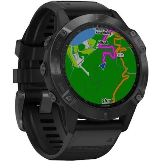 Garmin fēnix 6 GPS Watch - Round Case Shape - 47 mm Case Width - Black Case Color - Black Band Color - Fiber Reinforced Polymer, Metal Case Material - Wireless LAN