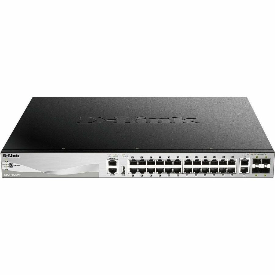 D-Link DGS-3130 DGS-3130-30PS 26 Ports Manageable Ethernet Switch - Gigabit Ethernet, 10 Gigabit Ethernet - 1000Base-T, 10GBase-T, 10GBase-X - Black