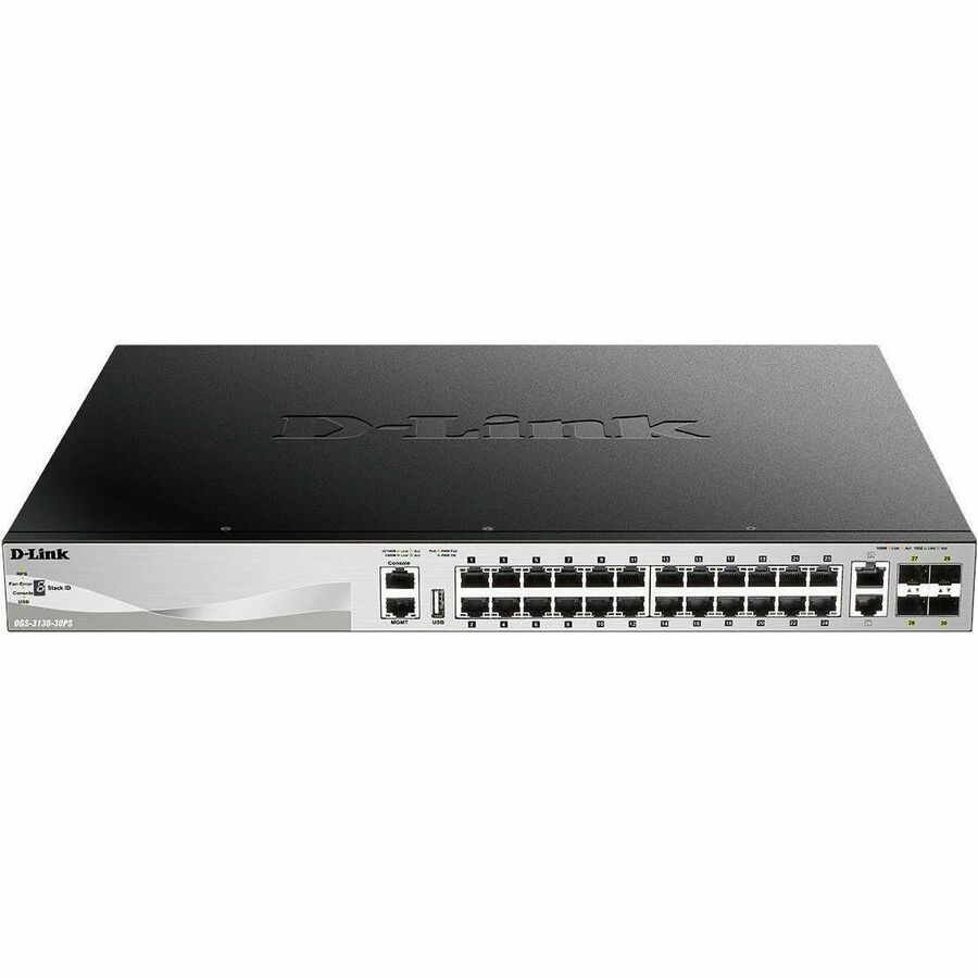 D-Link DGS-3130 DGS-3130-30PS 26 Ports Manageable Ethernet Switch - Gigabit Ethernet, 10 Gigabit Ethernet - 1000Base-T, 10GBase-T, 10GBase-X - Black
