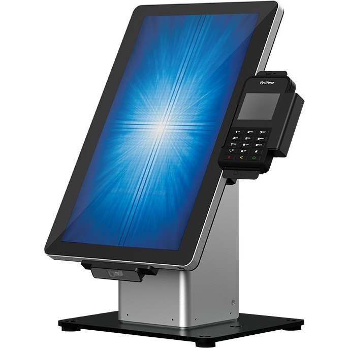 Elo Slim Desk Mount for Touchscreen Monitor, Cradle, Bar Code Reader, Fingerprint Reader, Webcam - Black, Silver