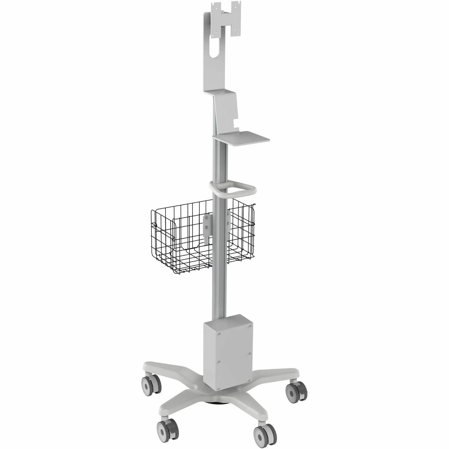 CTA Digital Medical Rolling Cart with Basket, Storage Box, and Handle Add-On Accessories