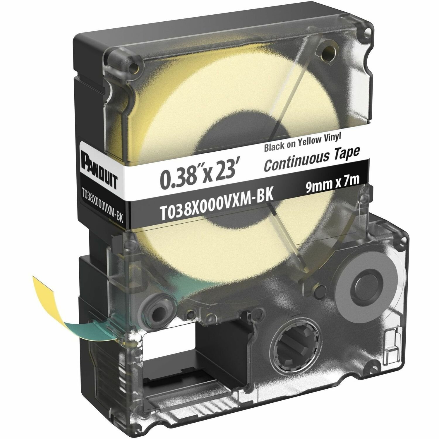Panduit PXE&trade; T038X000VXM-BK MP Printer Cont. Tape, Safety & ID, Vinyl, Blk/Ylw, .38" W