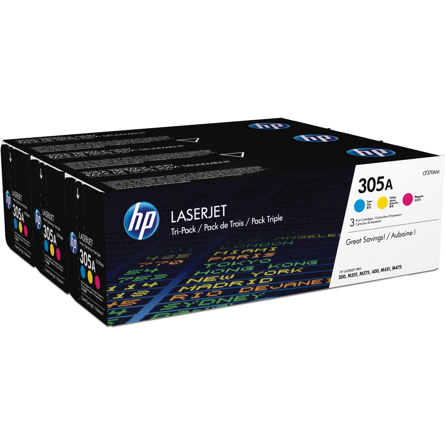 HP 305A CYM (CF370AM) Laserdruck Tonerkartusche - Cyan, Magenta, Gelb - Original - Dreierpackung - 1 Karton