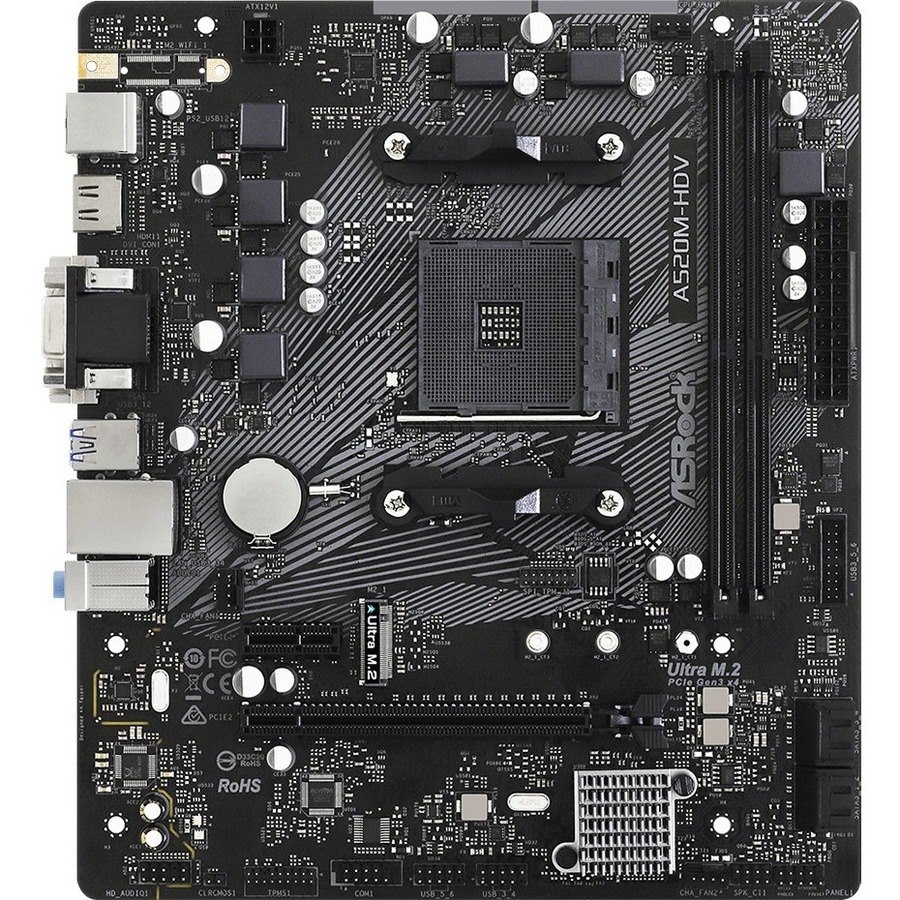 ASRock A520M-HVS Desktop Motherboard - AMD A520 Chipset - Socket AM4 - Micro ATX