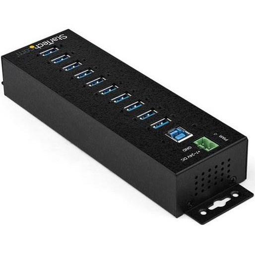 StarTech.com 10 Port USB Hub w/ Power Adapter - Metal Industrial USB 3.0 Data Hub - Din Rail, Wall & Desk Mount USB 3.2 Gen 1 5Gbps Hub