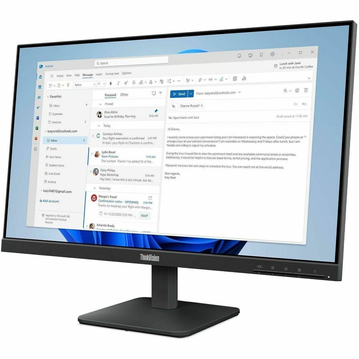 Lenovo ThinkVision S24-4e 24" Class Full HD LED Monitor - 16:9 - Raven Black
