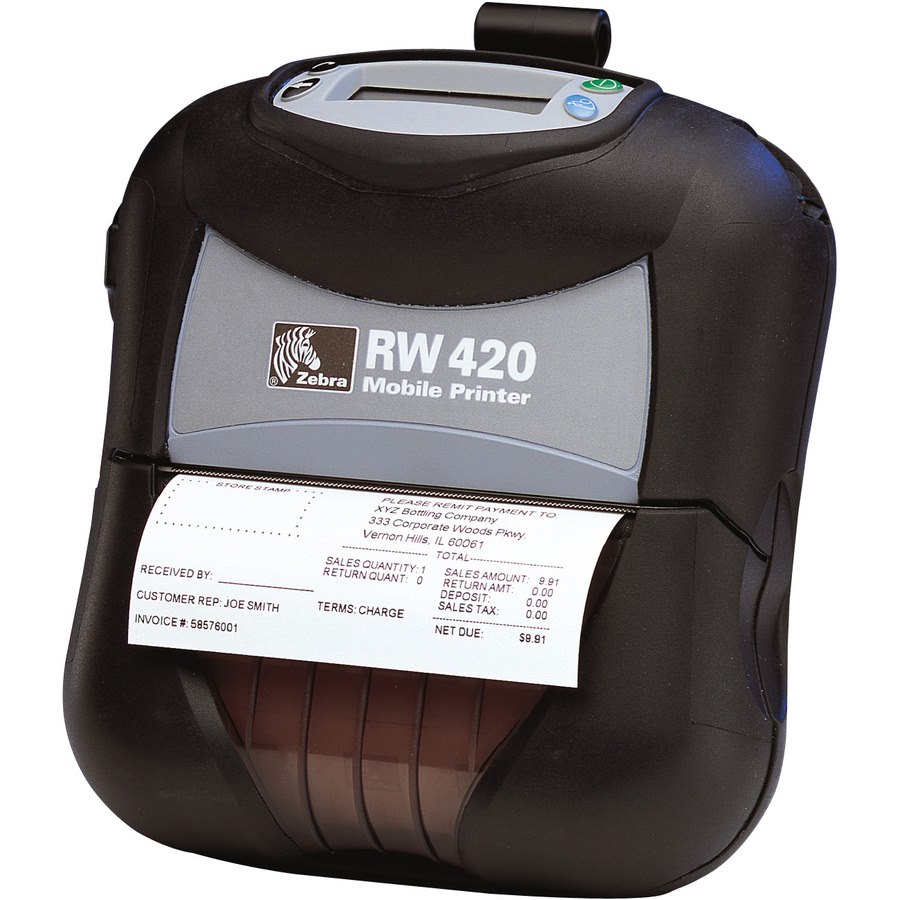 Zebra RW 420 Direct Thermal Printer - Monochrome - Portable - Label Print - USB - Serial - Wireless LAN - Battery Included