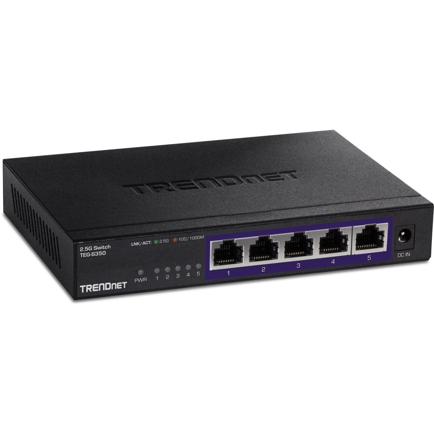 TRENDnet 5-Port Unmanaged 2.5G Switch, 5 x 2.5GBASE-T Ports, 25Gbps Switching Capacity, Backwards Compatible with 10-100-1000Mbps Devices, Fanless, Wall Mountable, Black, TEG-S350