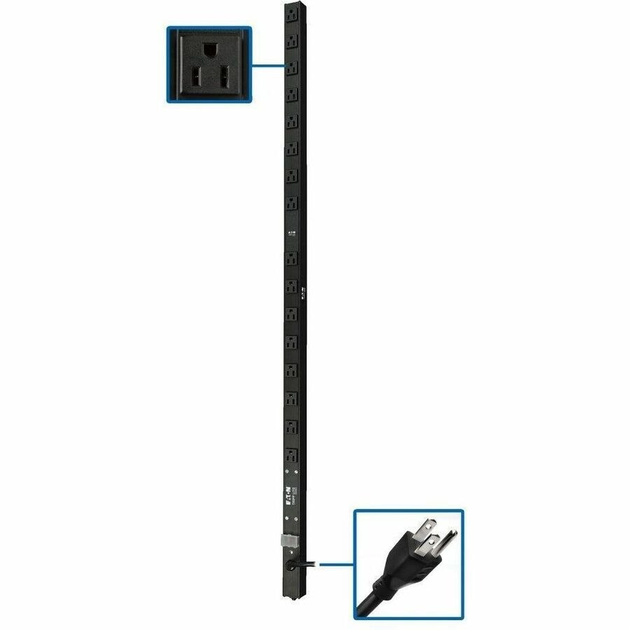 Eaton Tripp Lite Series 1.4kW 120V Single-Phase Basic PDU - 16 NEMA 5-15R Outlets, 5-15P Input, 15 ft. Cord, 48 in. 0U Rack