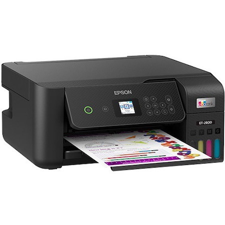 Epson EcoTank ET-2800 Wireless Inkjet Multifunction Printer-Color-Black-Copier/Scanner-5760x1440 Print-120 sheets Input-Color Scanner-1200 Optical Scan-Wireless LAN-Wi-Fi Direct-Apple AirPrint-Mopria Print Service-Epson Connect