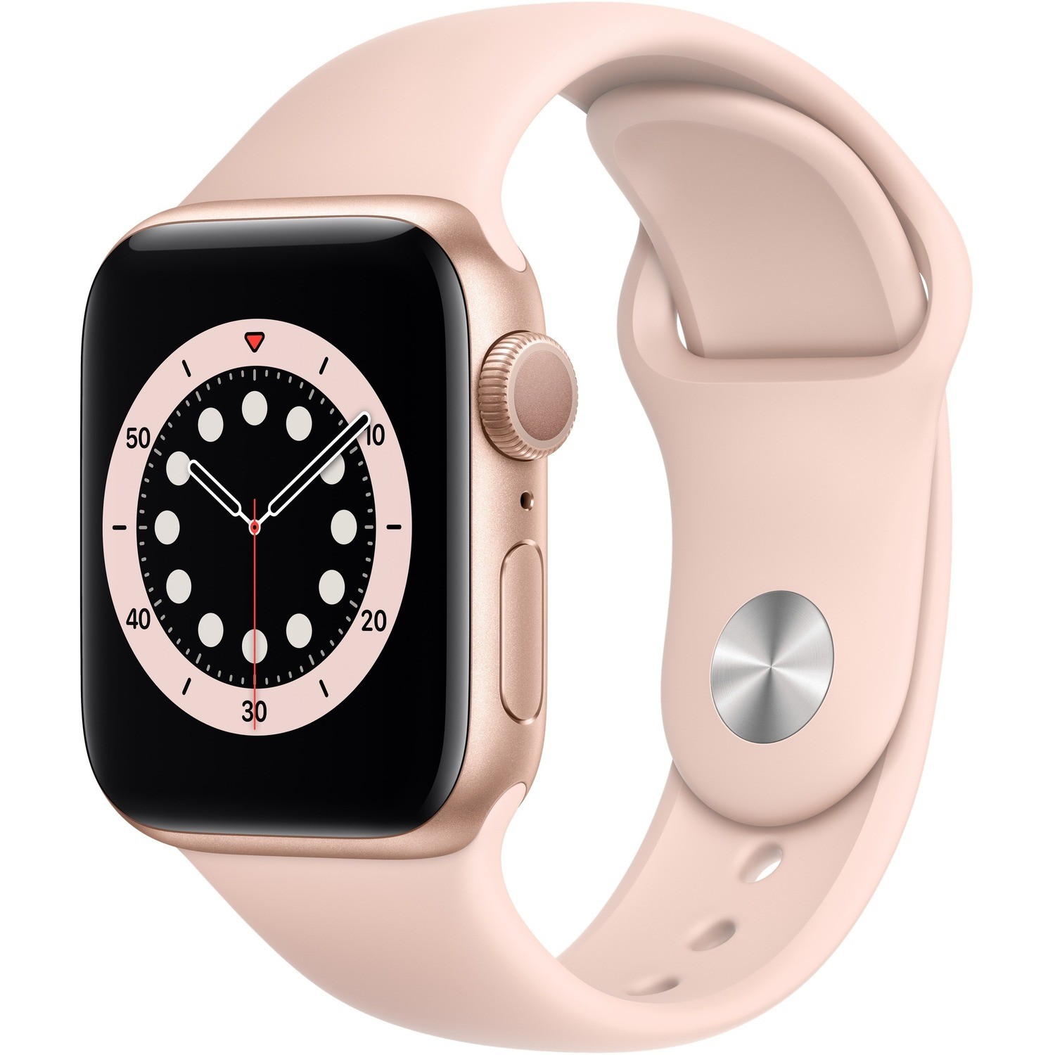 Apple Watch Series 6 Smart Watch - 40 mm Case Height - 10.40 mm Case Thickness - 34 mm Case Width - Gold Case Color - Pink Band Color - Ceramic, Glass Body Material - Aluminium Case Material - Fluoroelastomer Band Material - Wireless LAN