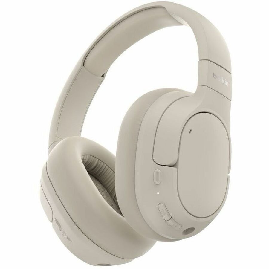 Belkin SoundForm Isolate Noise Cancelling Over-Ear Headphones - Sand (AUD008fqSA), 60 Hours, Multipoint Technology, Foldable, 2 Years Warranty