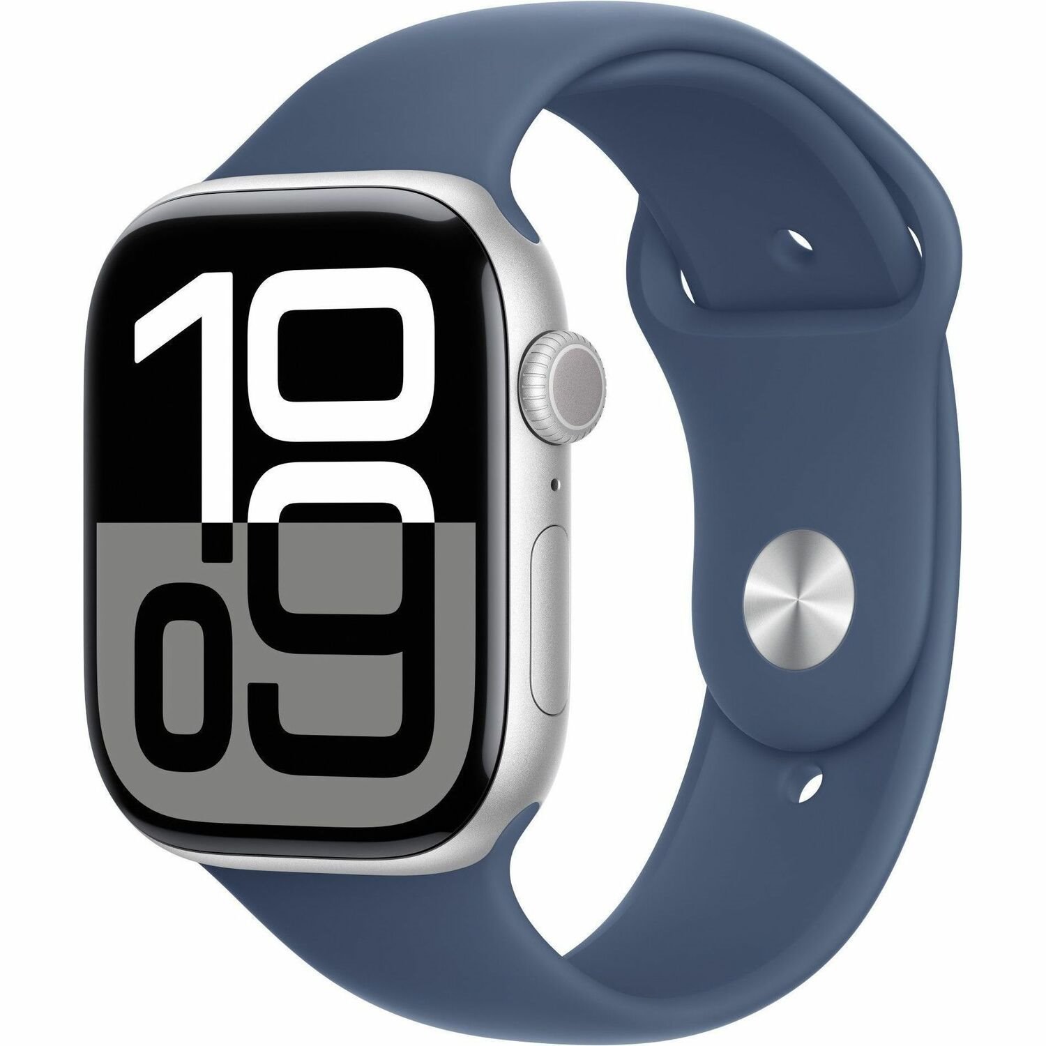 Apple Watch Series 10 Smart Watch - 46 mm Case Height - 39 mm Case Width - Silver Case Color - Denim Band Color - Aluminium Case Material - Wireless LAN