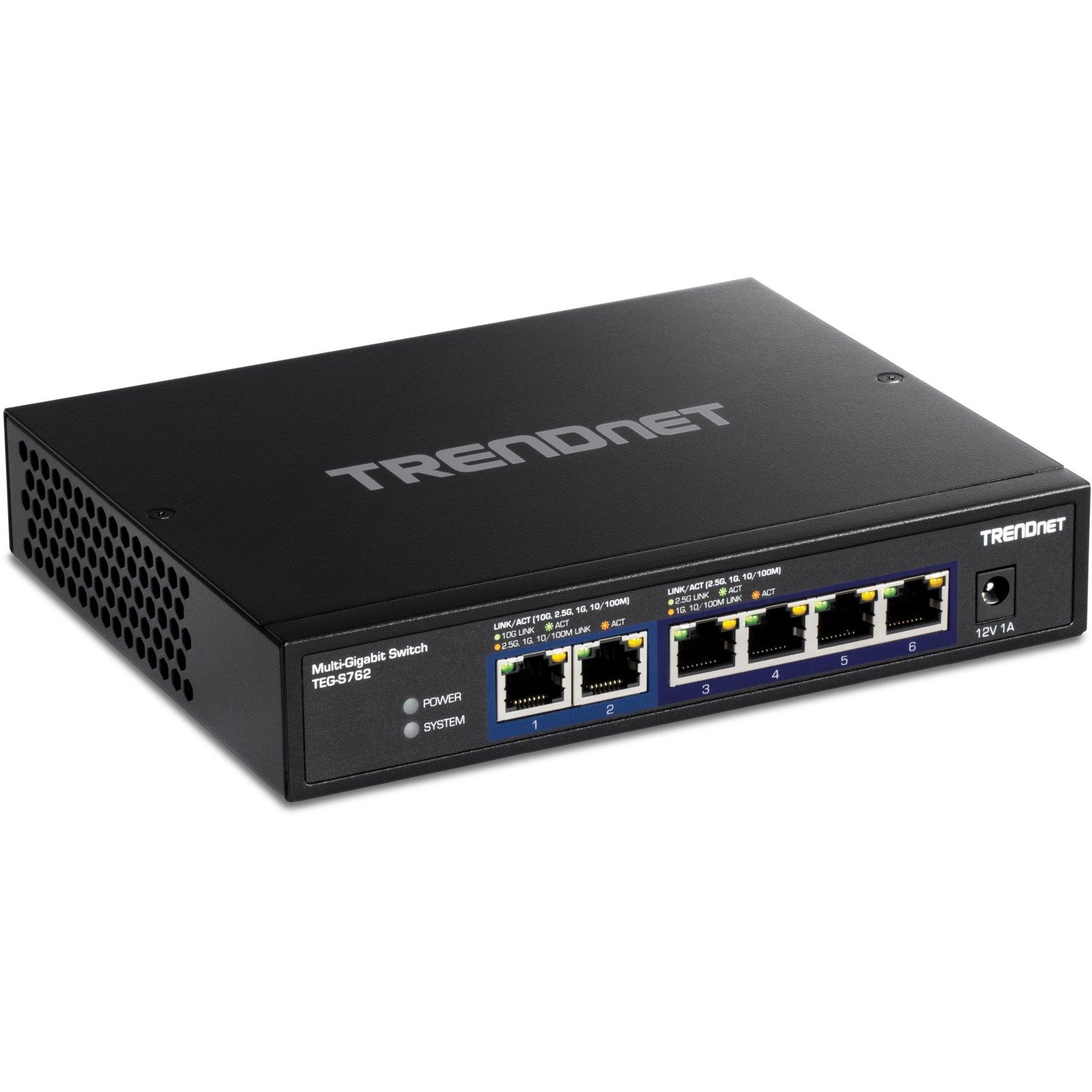 TRENDnet 6-Port 10G Switch, 4 x 2.5G RJ-45 Base-T Ports, 2 x 10G RJ-45 Ports, 60Gbps Switching Capacity, Wall Mountable, 10 Gigabit Network Connections, Lifetime Protection, Black, TEG-S762