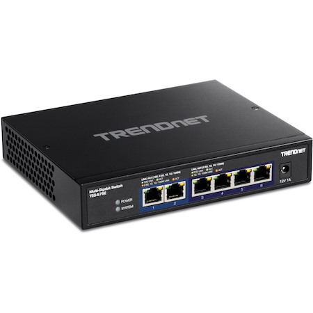TRENDnet 6-Port 10G Switch, 4 x 2.5G RJ-45 Base-T Ports, TEG-S762, 2 x 10G RJ-45 Ports, 60Gbps Switching Capacity, Wall Mountable, Ethernet Splitter, NDAA & TAA Compliant, Lifetime Protection, Black