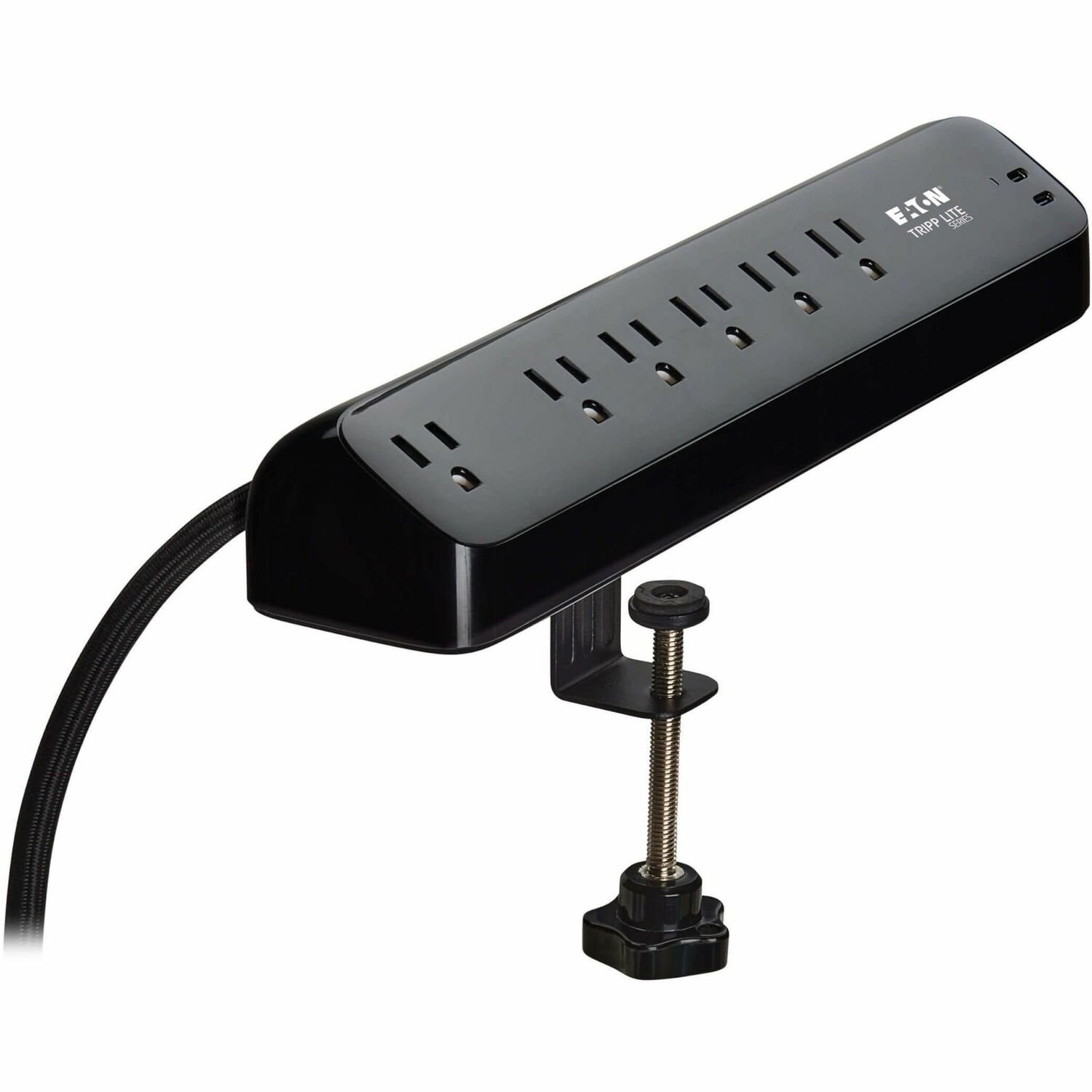 Eaton Tripp Lite Series Protect It! 6-Outlet Surge Protector with 2 USB-C Ports - 5-15R Outlets, 900 Joules, 30W PD Charging, Desk Clamp, 10 ft. (3 m) Braided Cord, Black