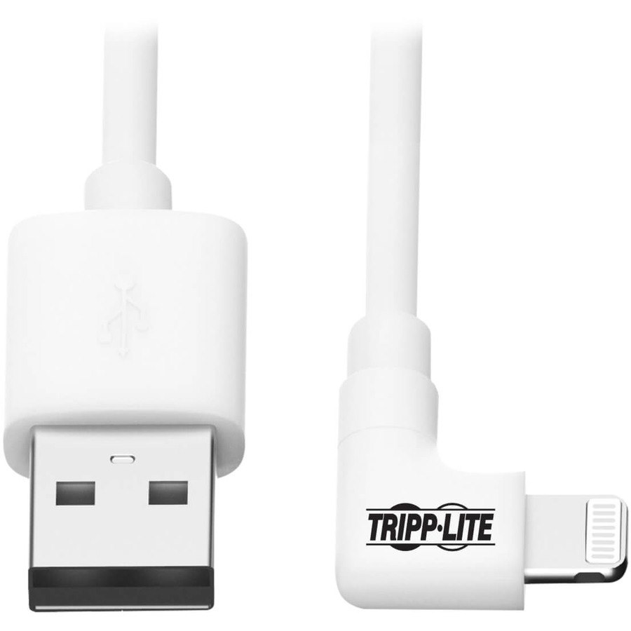 Eaton Tripp Lite Series USB-A to Right-Angle Lightning Sync/Charge Cable, MFi Certified - White, M/M, USB 2.0, 3 ft. (0.91 m)