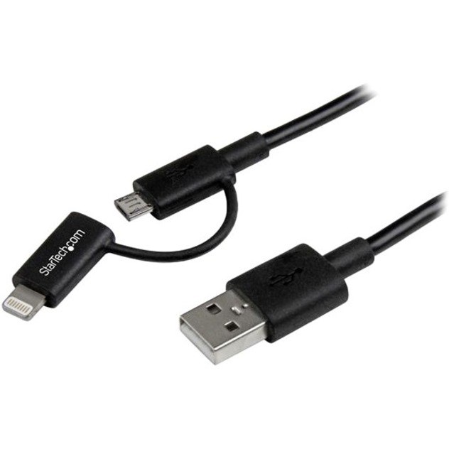 StarTech.com 1m (3 ft) Black Apple 8-pin Lightning Connector or Micro USB to USB Combo Cable for iPhone / iPod / iPad