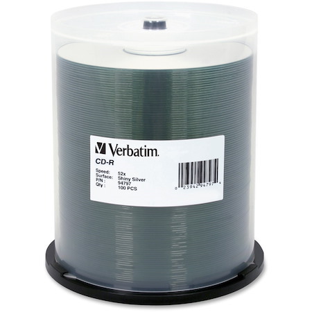 Verbatim CD-R 700MB 52X DataLifePlus Shiny Silver Silk Screen Printable - 100pk Spindle