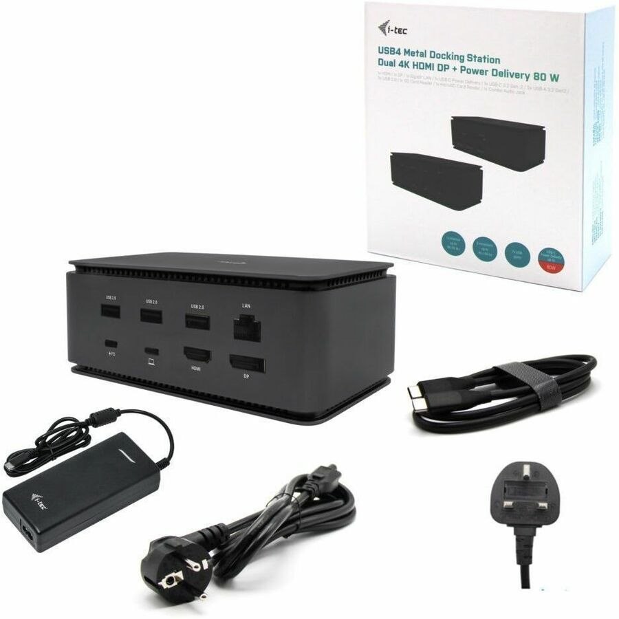 i-tec USB4 Docking Station for Notebook/Tablet/Monitor/Smartphone/Headphone/MP3 Player - Charging Capability - Memory Card Reader - SD - 112 W - Black