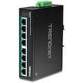 TRENDnet 8-Port Industrial Unmanaged Fast Ethernet PoE+ DIN-Rail Switch, TI-PE80, 8 x Fast Ethernet PoE+ Ports, 200W PoE Power Budget, IP50 Rated Housing, NDAA TAA Compliant, Lifetime Protection