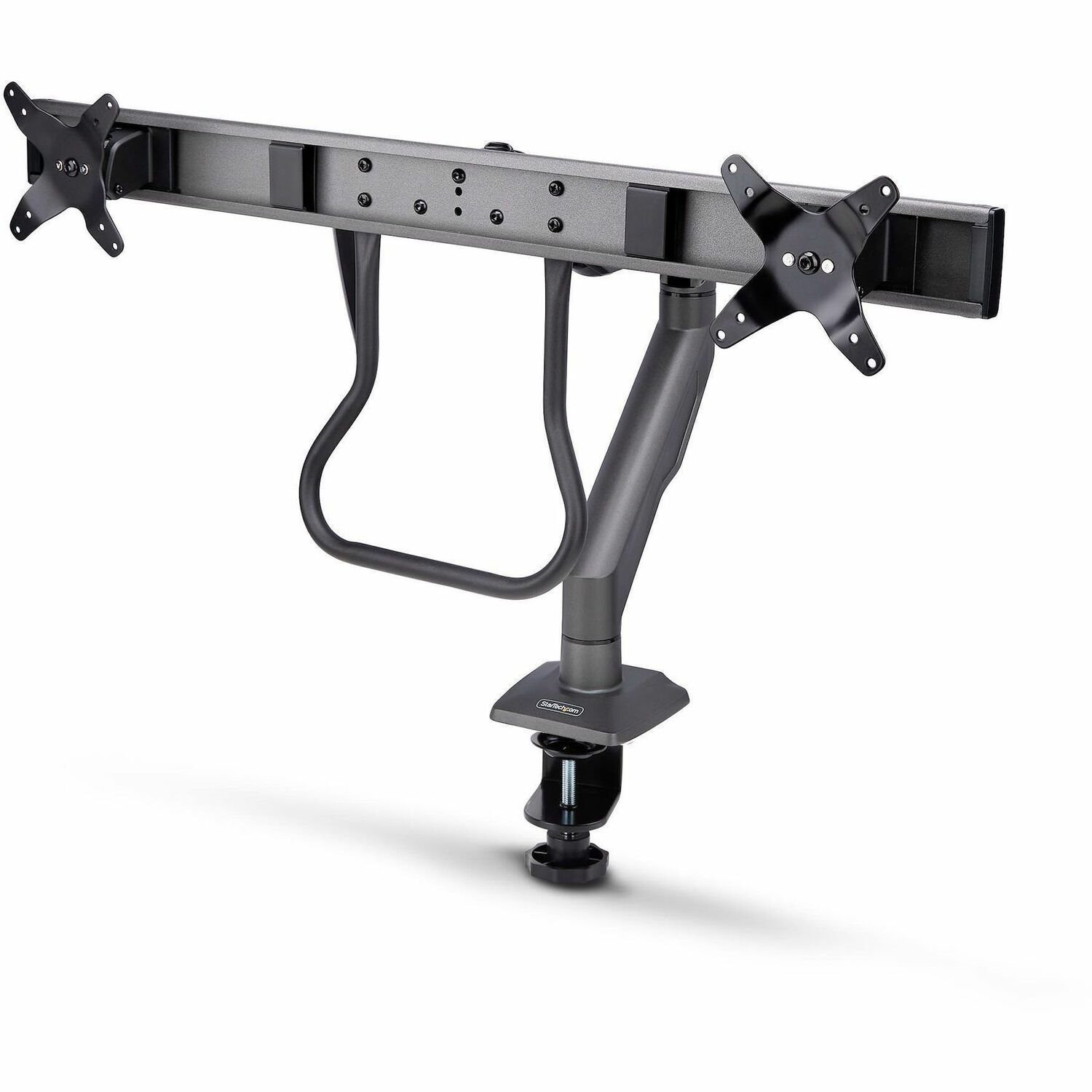 StarTech.com Desk Mount Dual Monitor Arm w/Crossbar, Up To 27" Display, VESA 75x75/100x100, Max 33lb/15kg, C-Clamp, Mechanical Spring, TAA