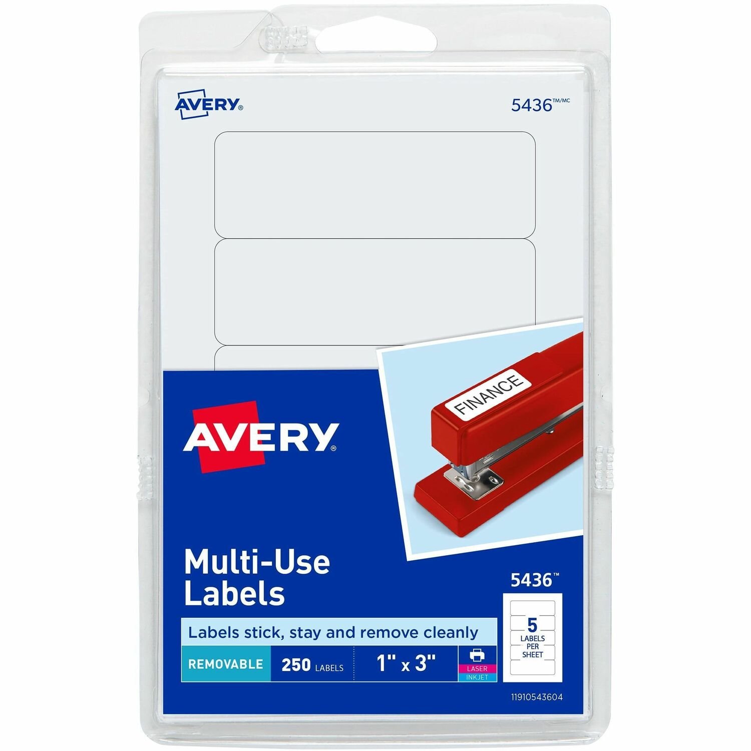Avery&reg; Multi-Use Removable Labels, 1" x 3" , 250 Total (05436)