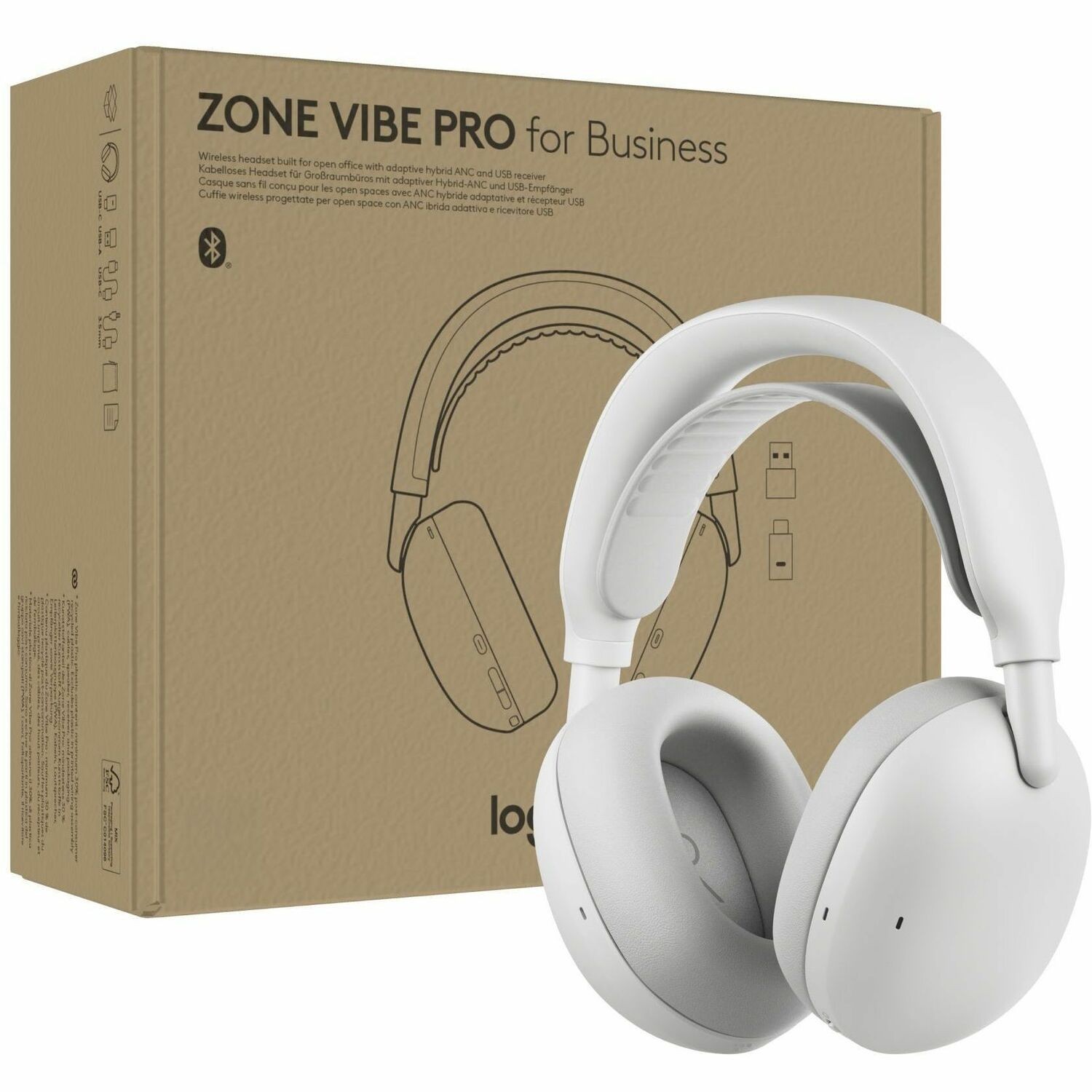 Logitech Zone Vibe Pro for Business Noise-Canceling Wireless Headset, Adaptive Hybrid ANC, Off-White