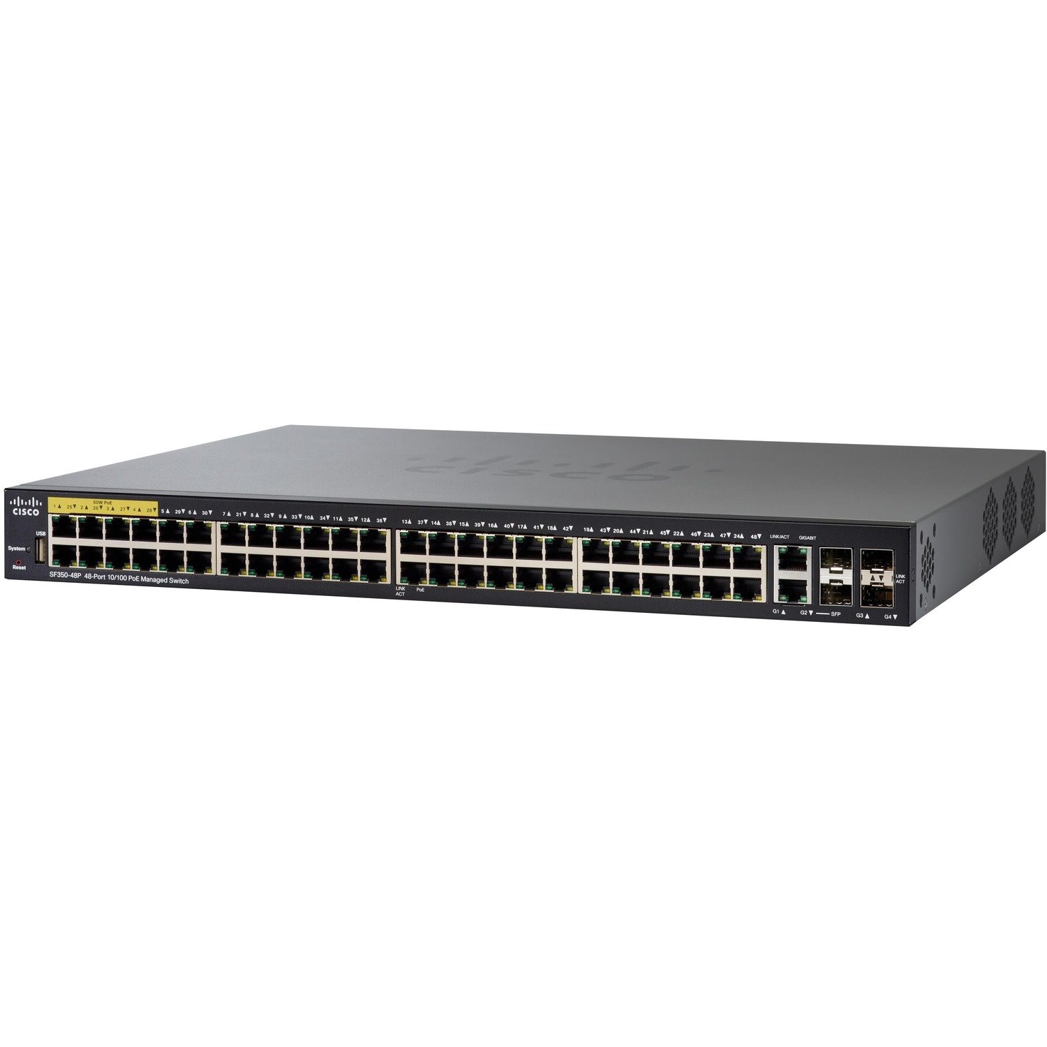 Cisco 350 SF350-48P 48 Ports Manageable Ethernet Switch - Gigabit Ethernet, Fast Ethernet - 10/100Base-TX, 1000Base-X, 10/100/1000Base-TX