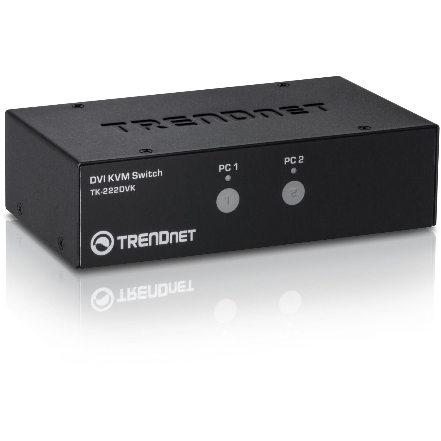 TRENDnet 2-Port DVI KVM Switch with Audio, Manage Two PC's, Hot-Keys, USB 2.0, Metal Housing, Use with a DVID-D Monitor, TK-222DVK