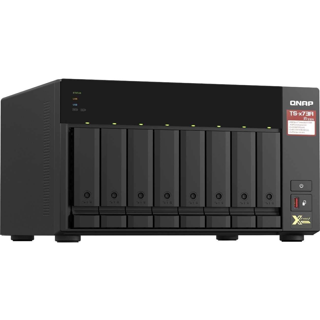 QNAP TS-873A-8G 8 x Total Bays NAS Storage System - 5 GB Flash Memory Capacity - AMD Ryzen V1500B Quad-core (4 Core) 2.20 GHz - 8 GB RAM - DDR4 SDRAM Tower