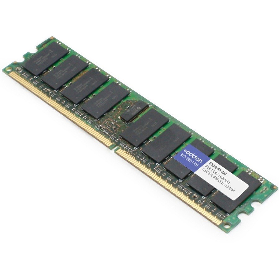 AddOn IBM&reg; 00D4959 Compatible Factory Original 8GB DDR3-1600MHz Unbuffered ECC Dual Rank x8 1.5V 240-pin CL11 UDIMM