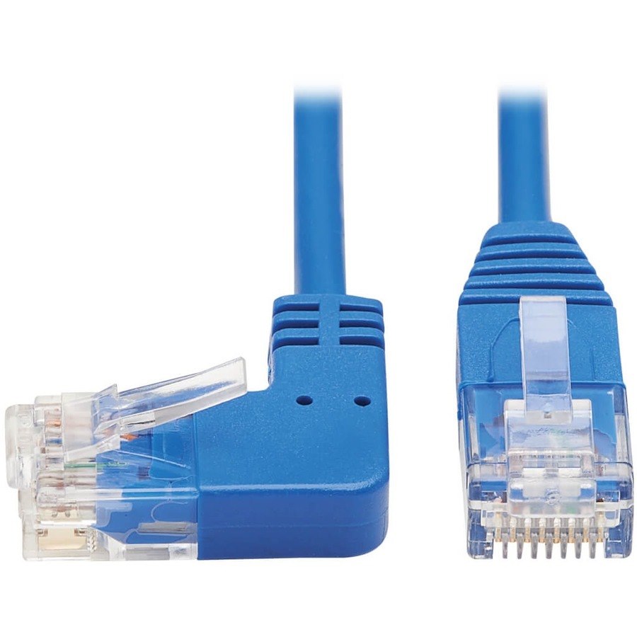 Eaton Tripp Lite Series Left-Angle Cat6 Gigabit Molded Slim UTP Ethernet Cable (RJ45 Left-Angle M to RJ45 M), Blue, 7 ft. (2.13 m)